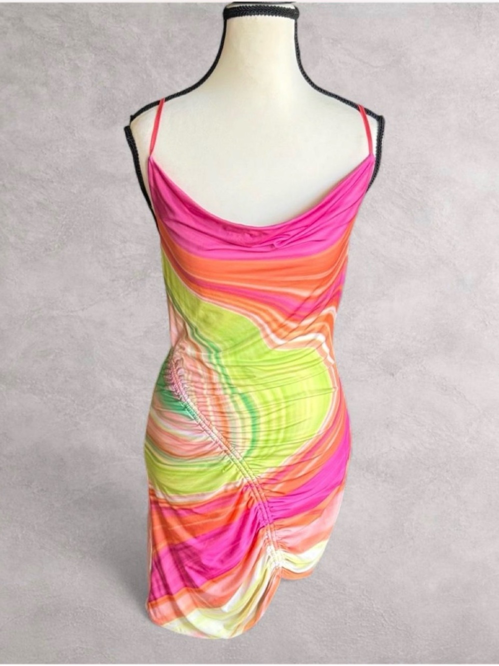AFRM‎ Ruched Marble Print Cowl Neck Dress - Small
